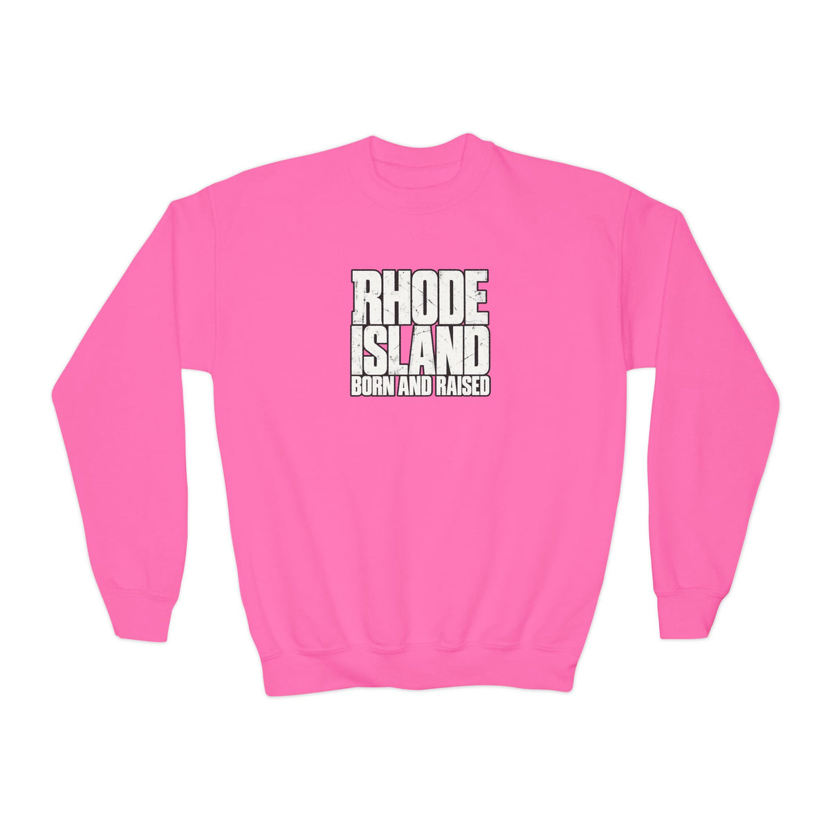 Rhode Island Born and Raised Northeast Streetwear Unisex Youth Crewneck Sweatshirt Graphic