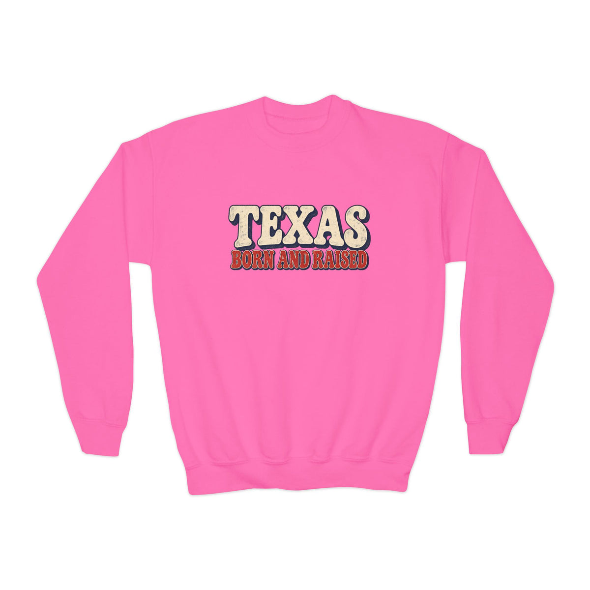 Texas Born and Raised Retro Americana Unisex Youth Crewneck Sweatshirt Graphic