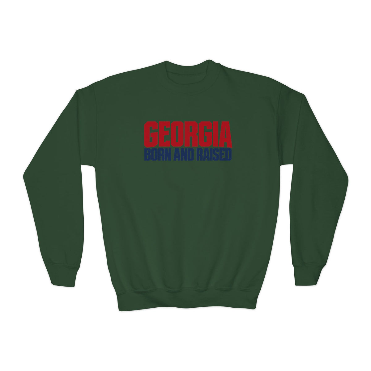 Georgia Born and Raised Modern Southern Streetwear Unisex Youth Crewneck Sweatshirt