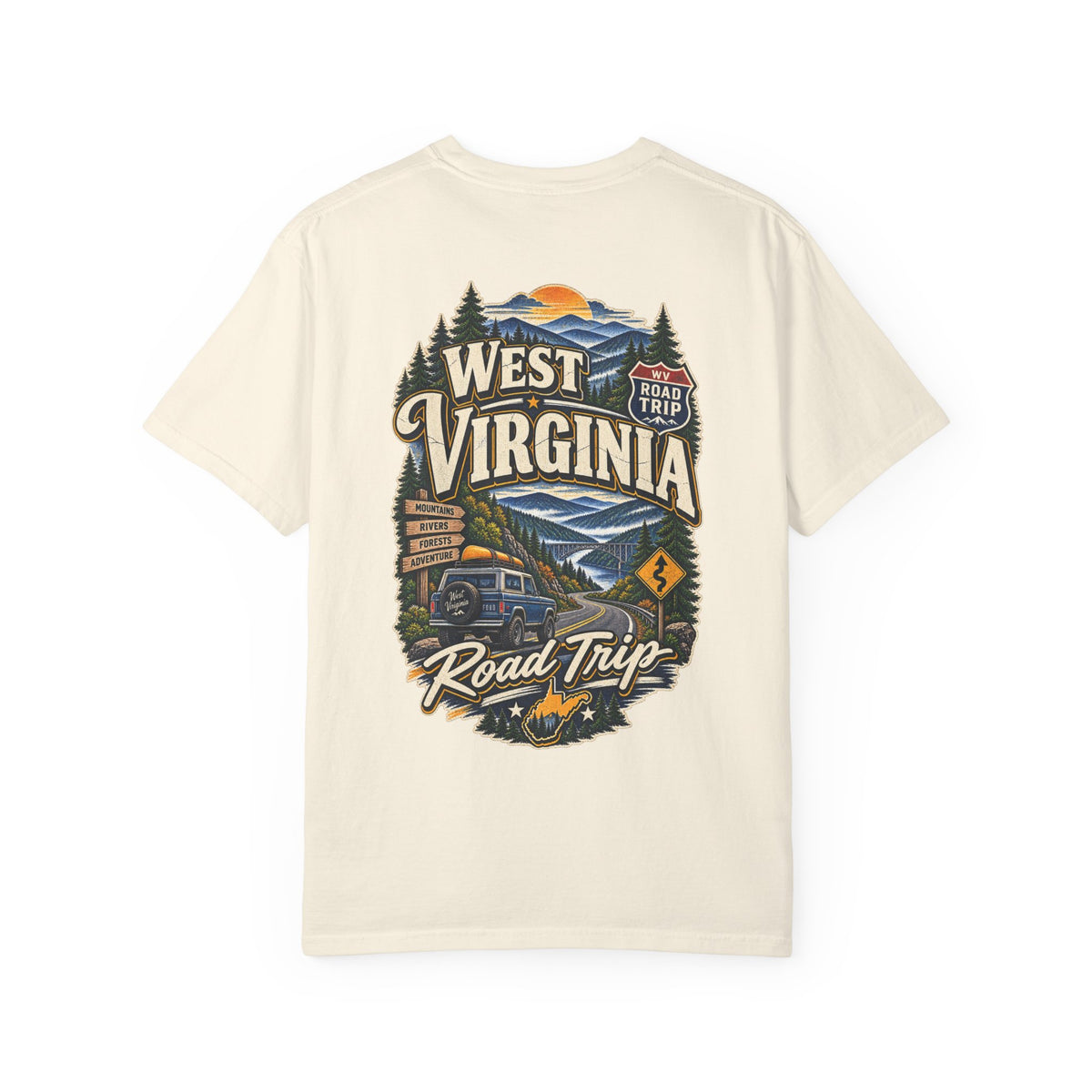 West Virginia Road Trip Unisex Comfort Color 1717 Streetwear Graphic Tee