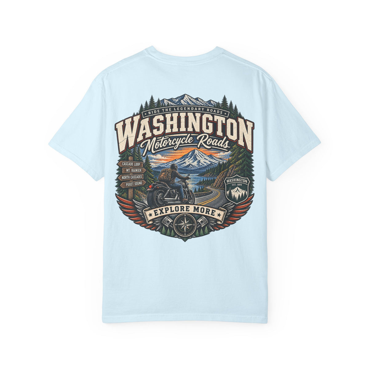 Washington Motorcycle Roads Unisex Comfort Color 1717 Streetwear Graphic Tee