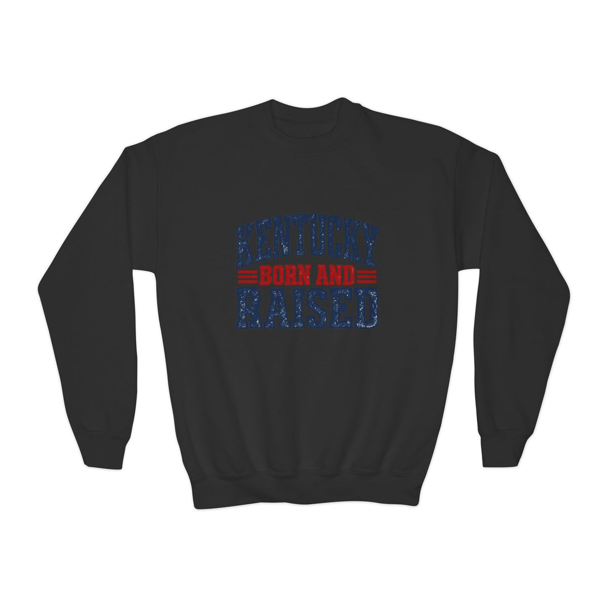 Kentucky Born and Raised Vintage Americana Unisex Youth Crewneck Sweatshirt Graphic