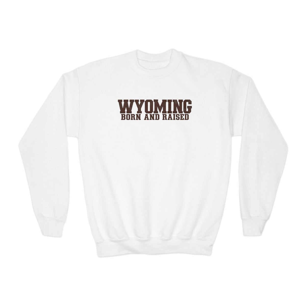 Wyoming Born and Raised Minimal Western Unisex Youth Crewneck Sweatshirt Graphic