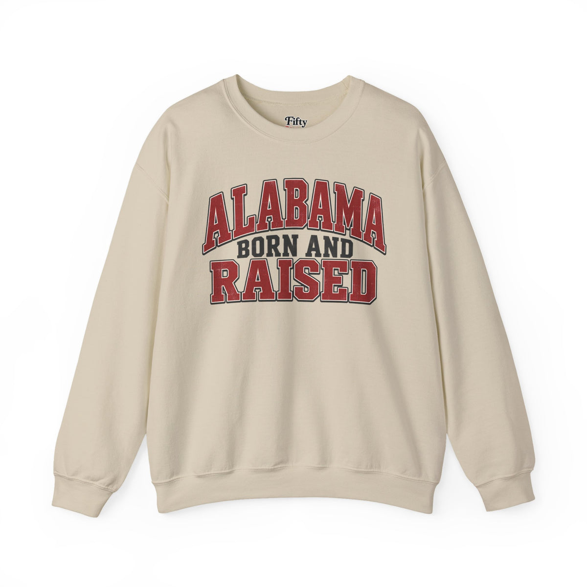 Alabama Born and Raised Unisex Crewneck Sweatshirt State Name Graphic