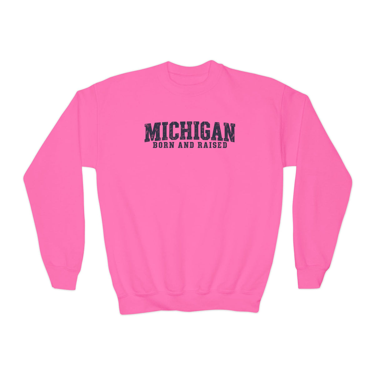 Michigan Born and Raised Rustic Midwest Unisex Youth Crewneck Sweatshirt