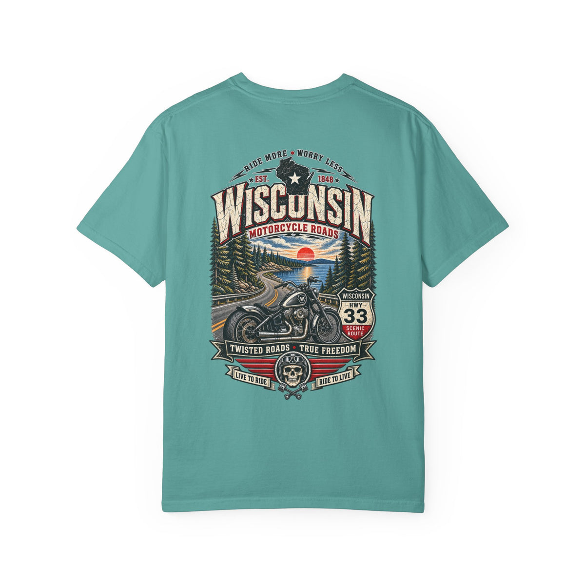 Wisconsin Motorcycle Roads Unisex Comfort Color 1717 Streetwear Graphic Tee