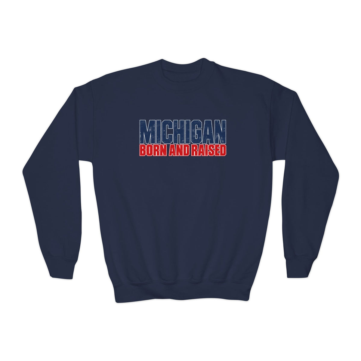 Michigan Born and Raised Modern Streetwear Unisex Youth Crewneck Sweatshirt