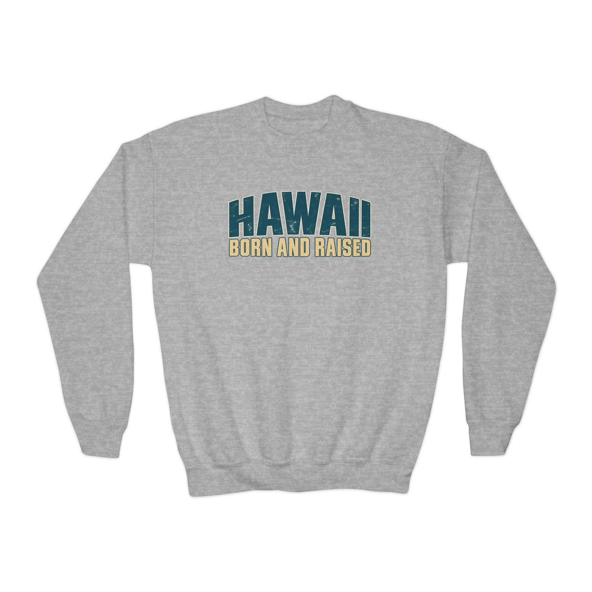 Hawaii Born and Raised Premium Surf Unisex Youth Crewneck Sweatshirt Graphic
