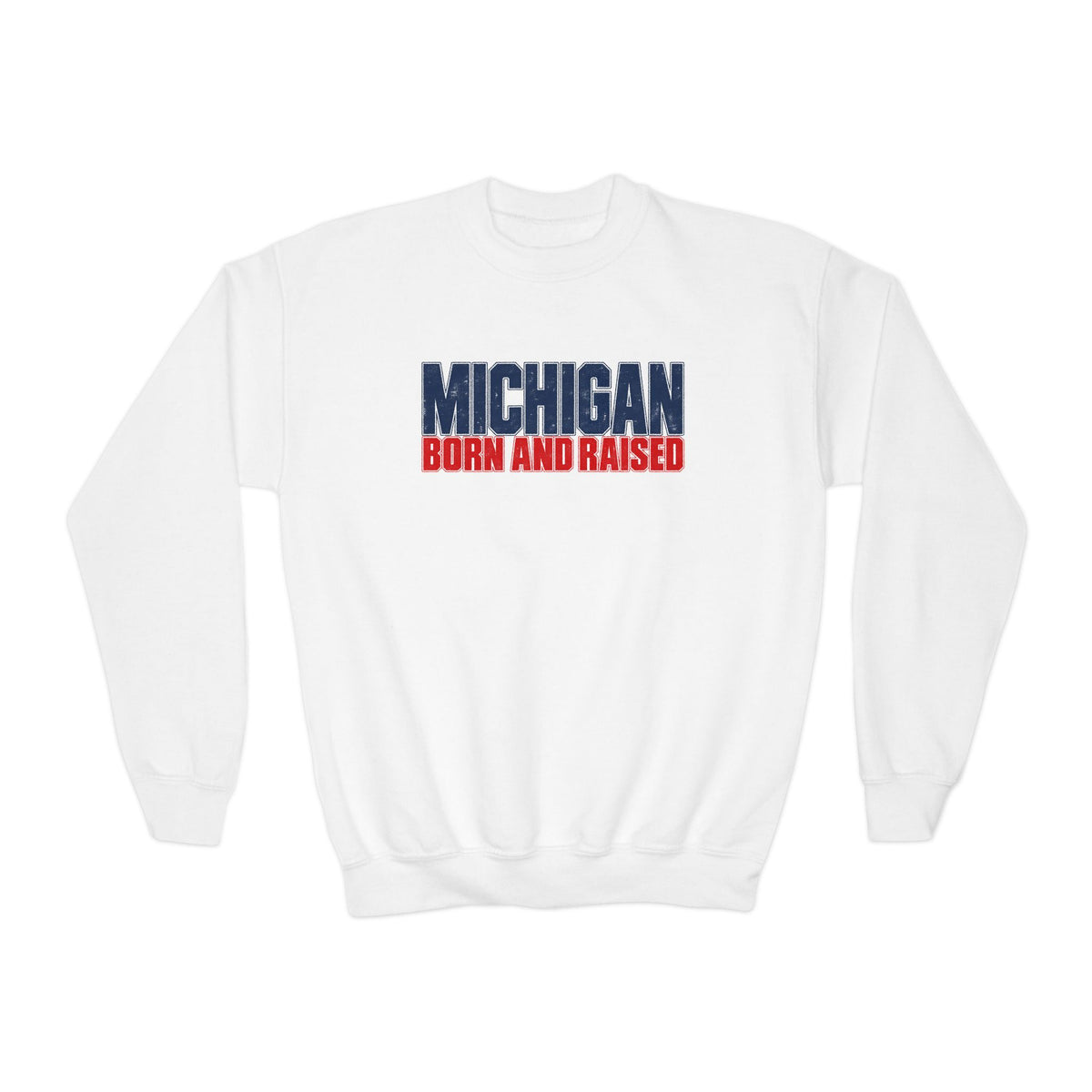 Michigan Born and Raised Modern Streetwear Unisex Youth Crewneck Sweatshirt