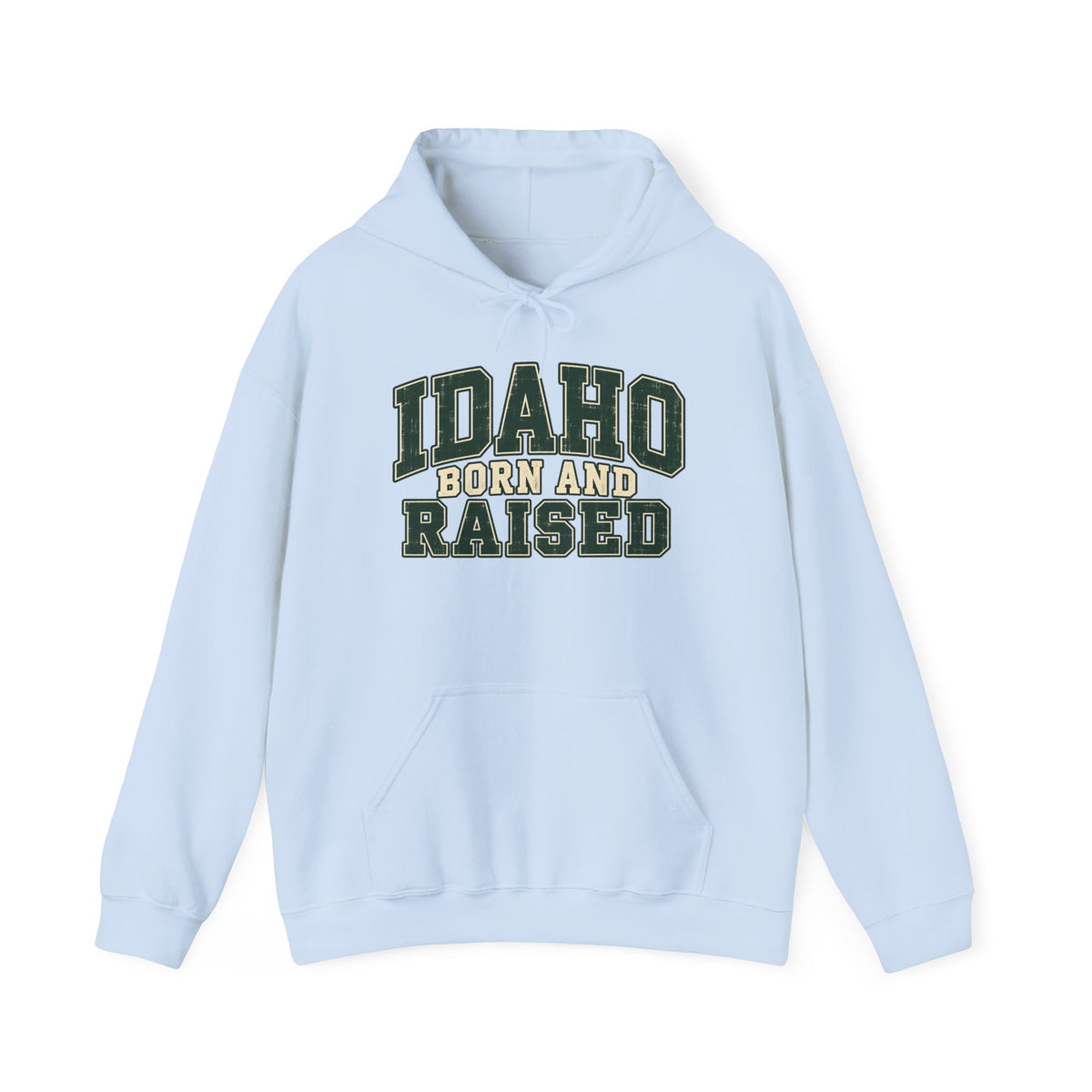 Idaho Born and Raised Unisex Hoodie State Name Graphic