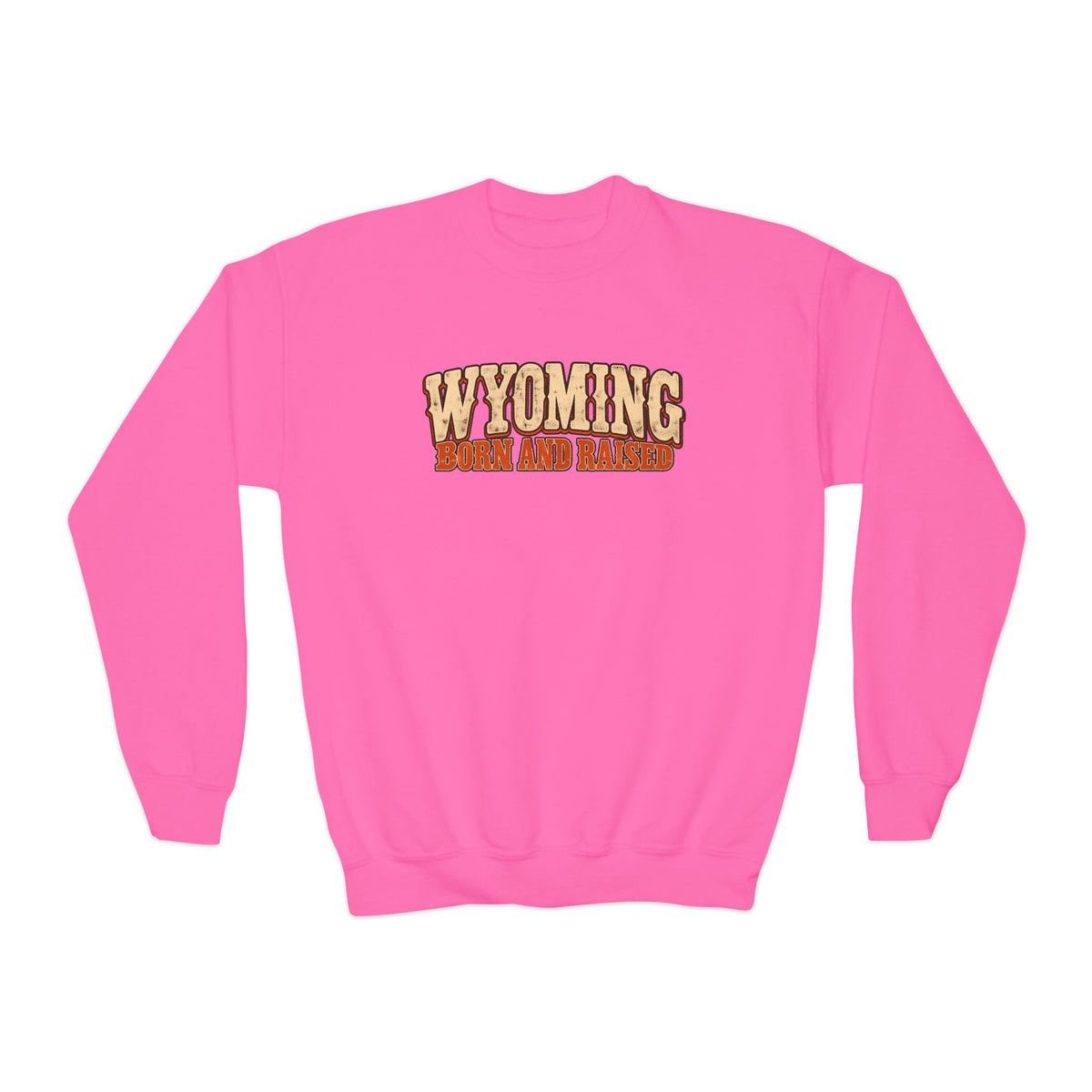 Wyoming Born and Raised Vintage 1970s Western Unisex Youth Crewneck Sweatshirt Graphic