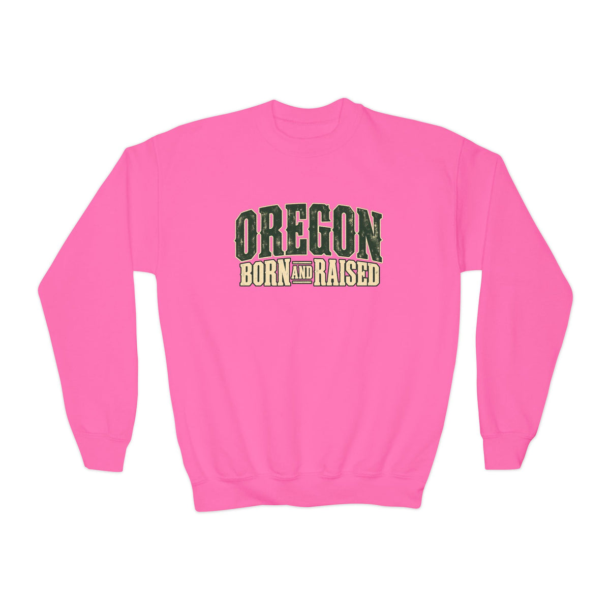 Oregon Born and Raised Vintage PNW Heritage Unisex Youth Crewneck Sweatshirt Graphic