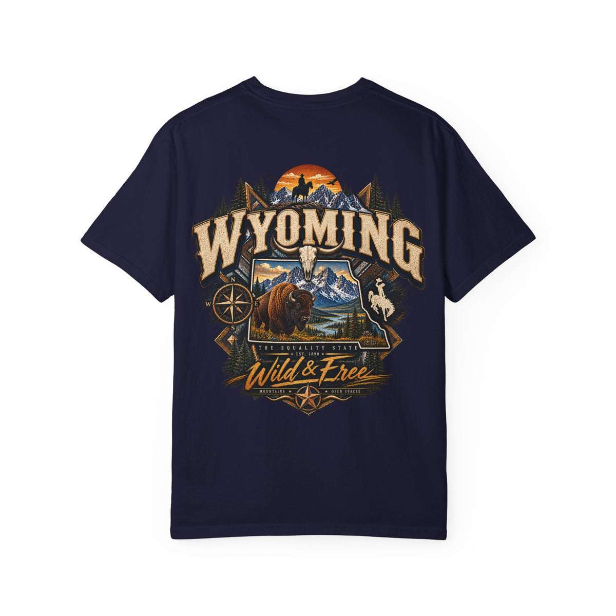 Wyoming Wild and Free Unisex Comfort Color 1717 Streetwear Graphic Tee
