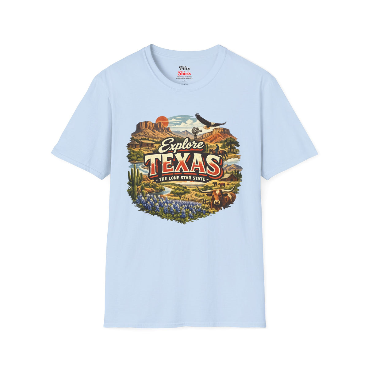 Explore Texas Unisex Softstyle T Shirt State Pride Graphic Tee Collections FS03