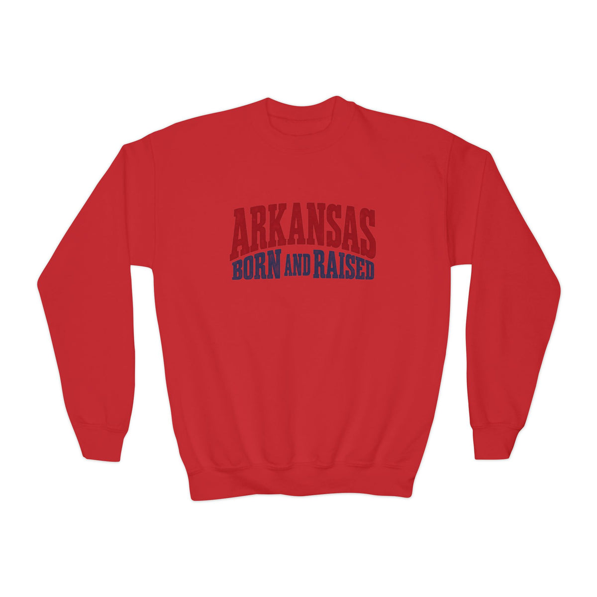 Arkansas Born and Raised Bold Vintage State Pride Unisex Youth Crewneck Sweatshirt Graphic