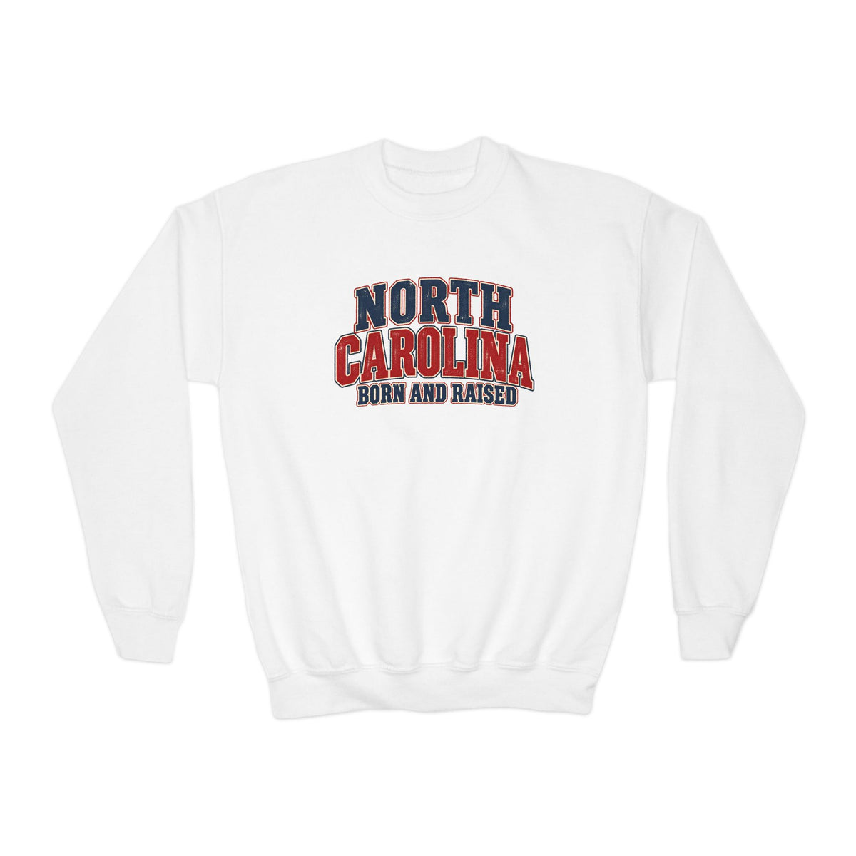 North Carolina Born and Raised Vintage Americana Unisex Youth Crewneck Sweatshirt Graphic