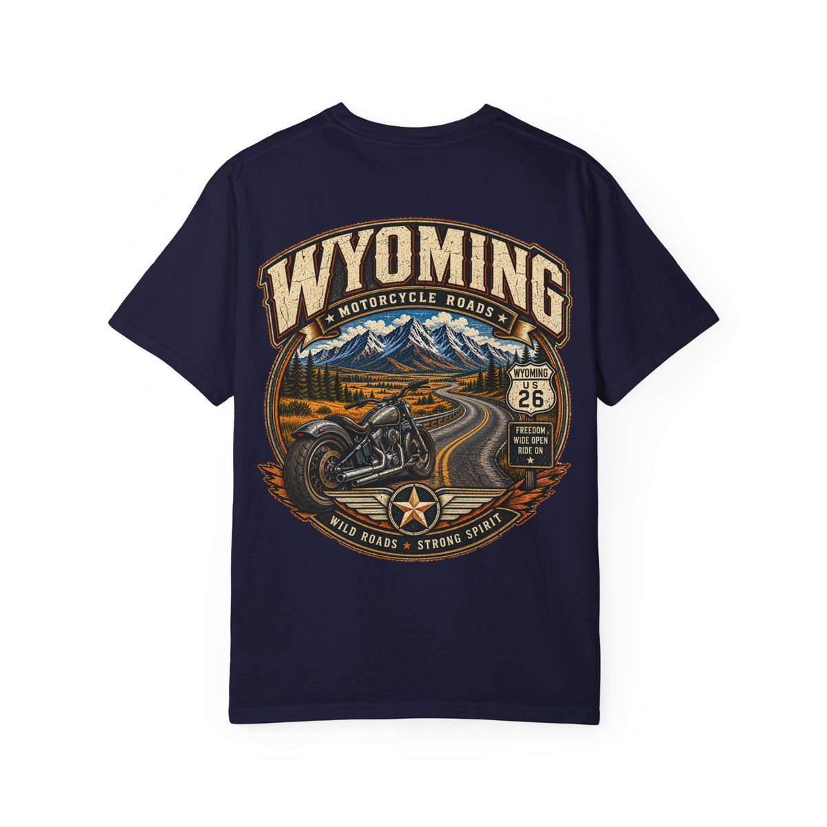 Wyoming Motorcycle Roads Unisex Comfort Color 1717 Streetwear Graphic Tee