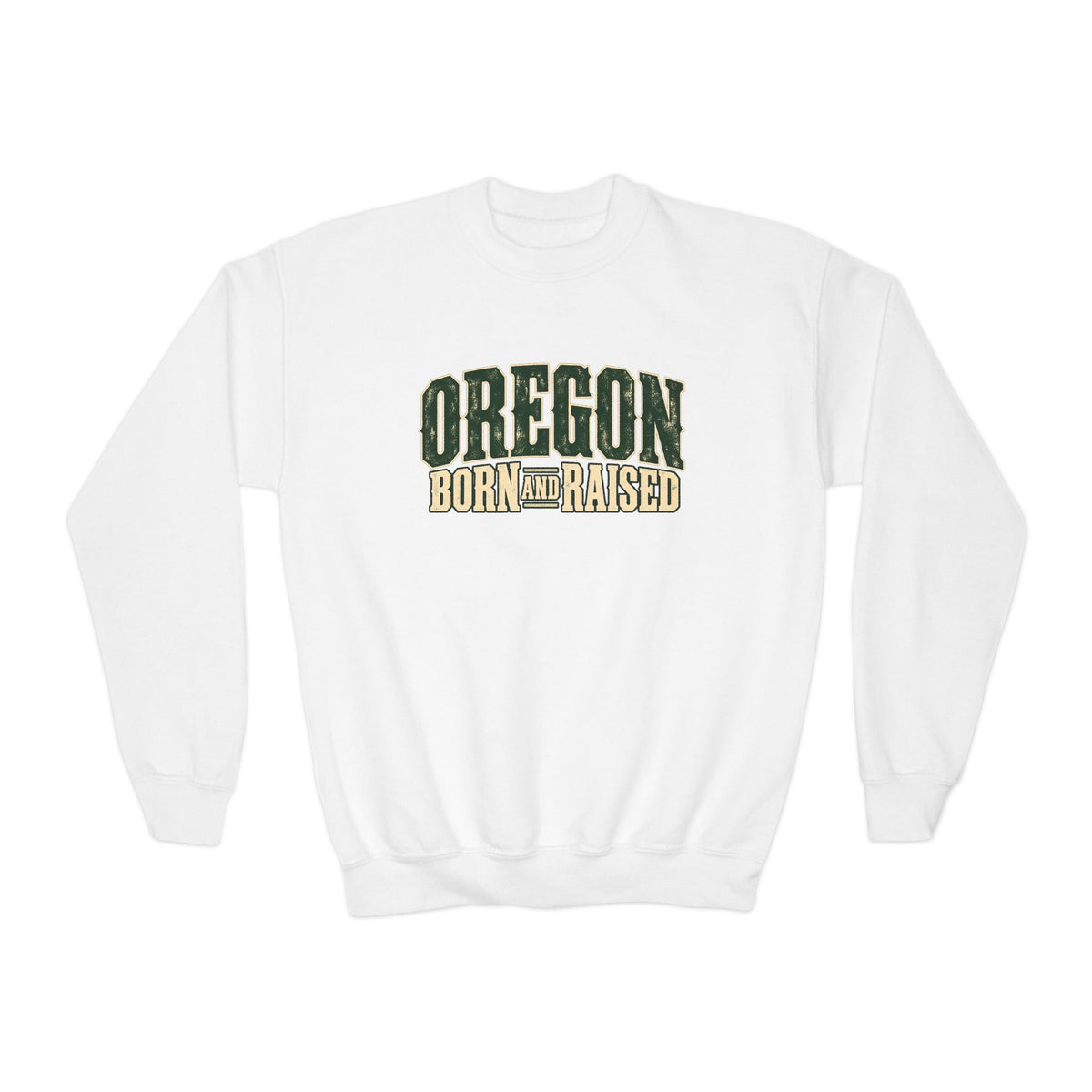 Oregon Born and Raised Vintage PNW Heritage Unisex Youth Crewneck Sweatshirt Graphic