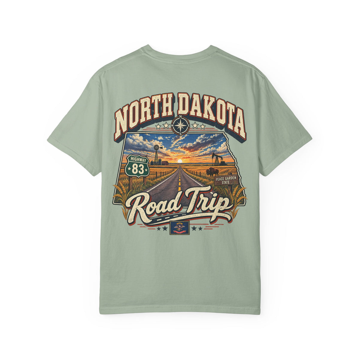 North Dakota Road Trip Unisex Comfort Color 1717 Streetwear Graphic Tee