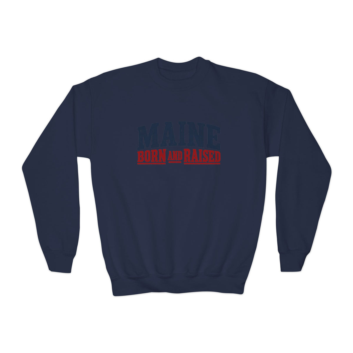 Maine Born and Raised Rugged Outdoor Heritage Unisex Youth Crewneck Sweatshirt Graphic