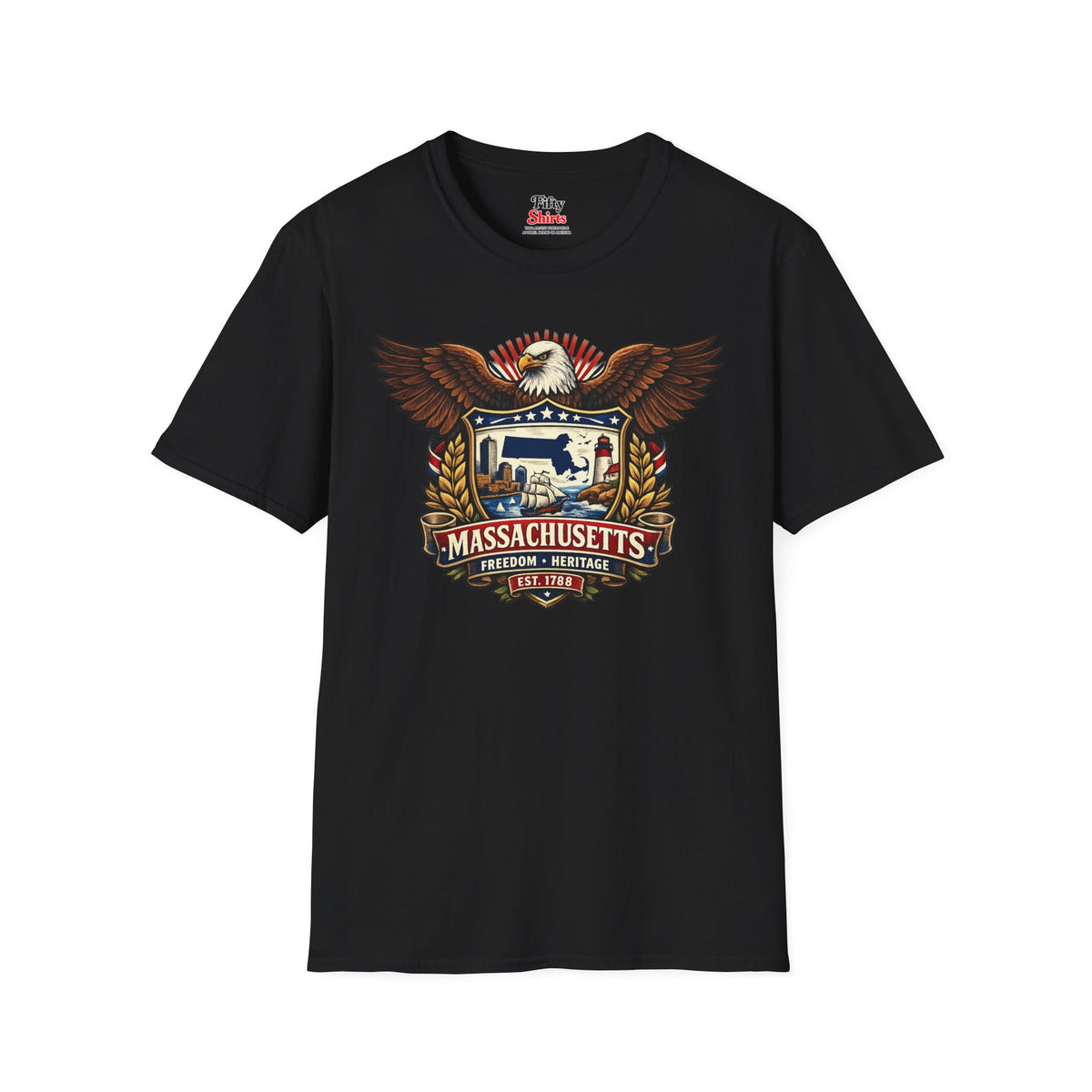 Massachusetts Americana Eagle Unisex Softstyle T Shirt State Pride Graphic Tee Collections FS03