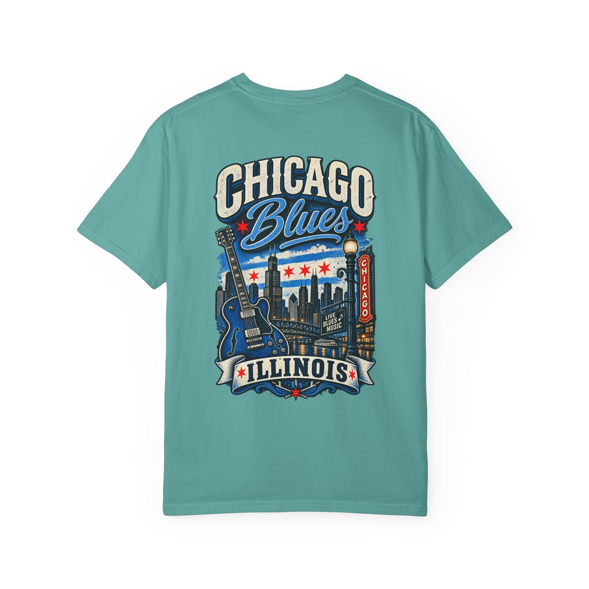 Chicago Illinois Blues Streetwear Unisex Comfort Color 1717 Streetwear Graphic Tee
