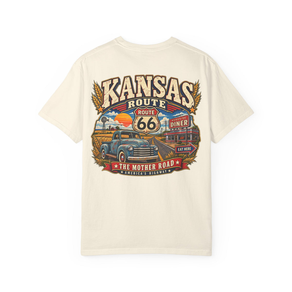 Kansas Route 66 Unisex Comfort Color 1717 Streetwear Graphic Tee