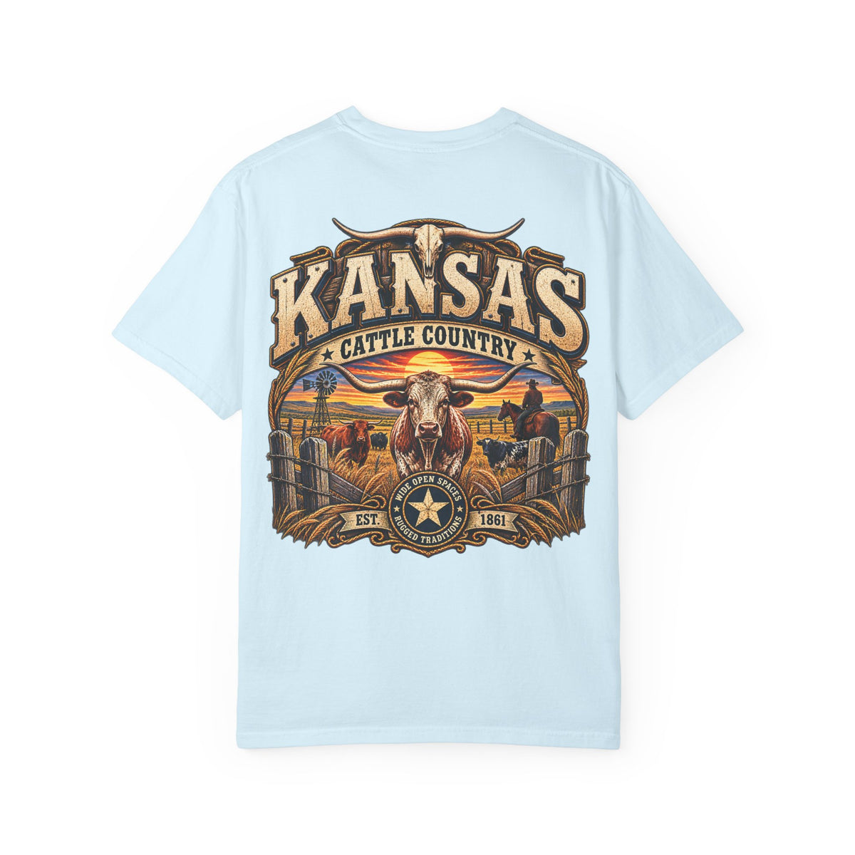 Kansas Cattle Country Unisex Comfort Color 1717 Streetwear Graphic Tee