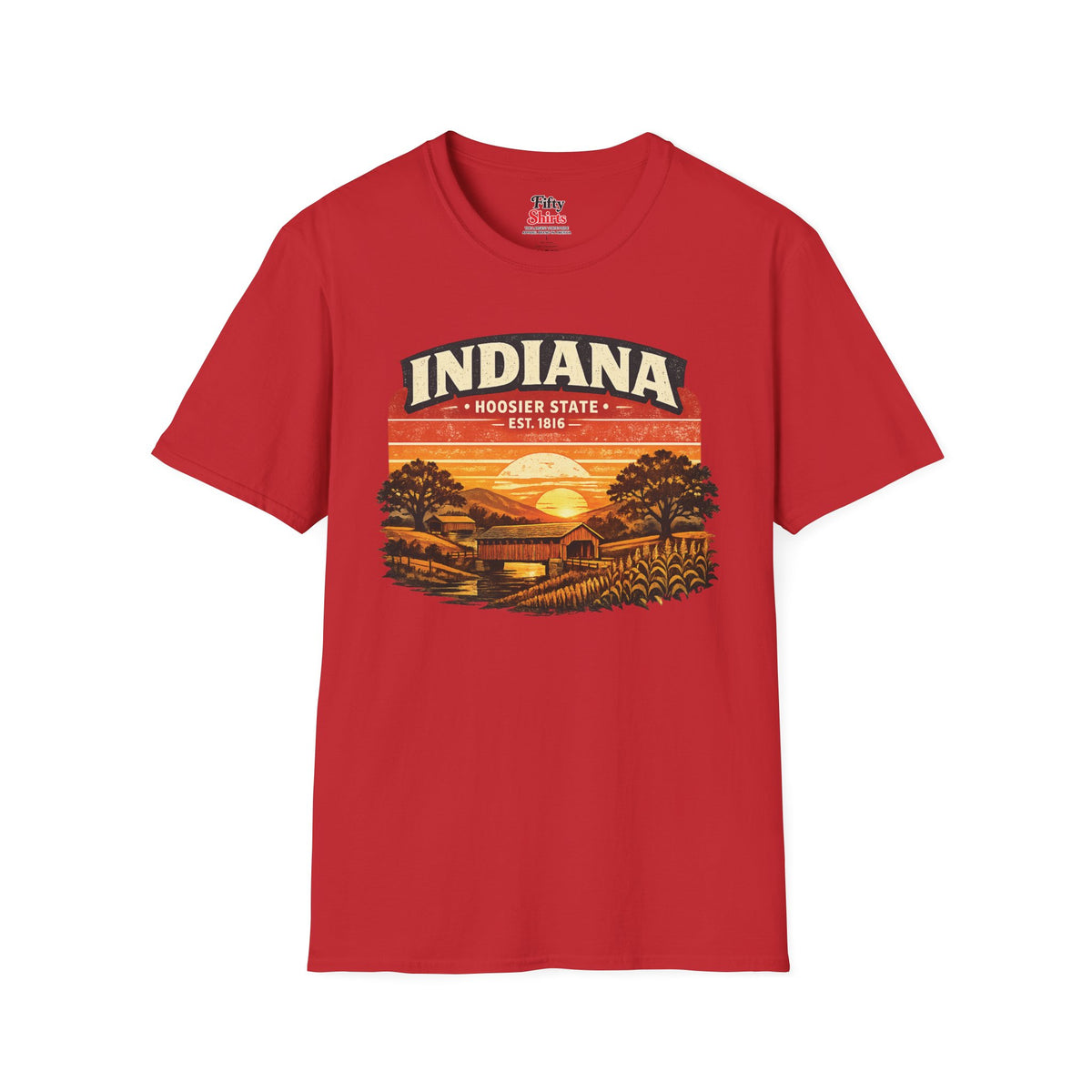 Indiana Countryside Sunset Unisex Softstyle T Shirt State Pride Graphic Tee Collections FS03