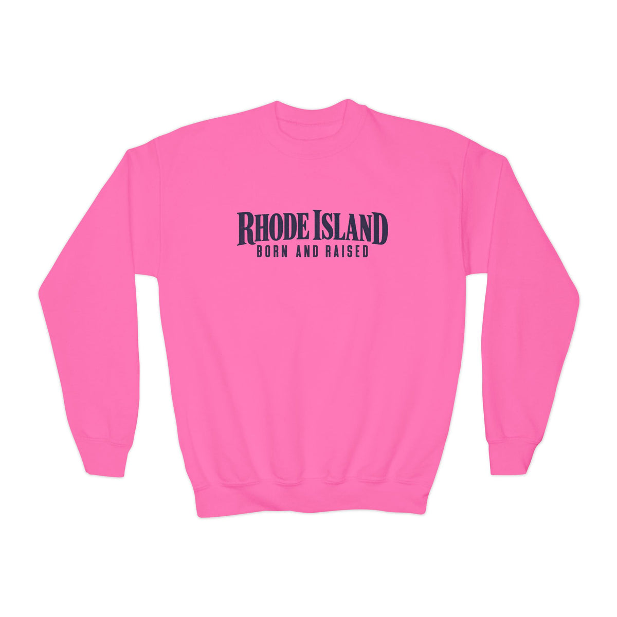 Rhode Island Born and Raised Premium Heritage Unisex Youth Crewneck Sweatshirt Graphic