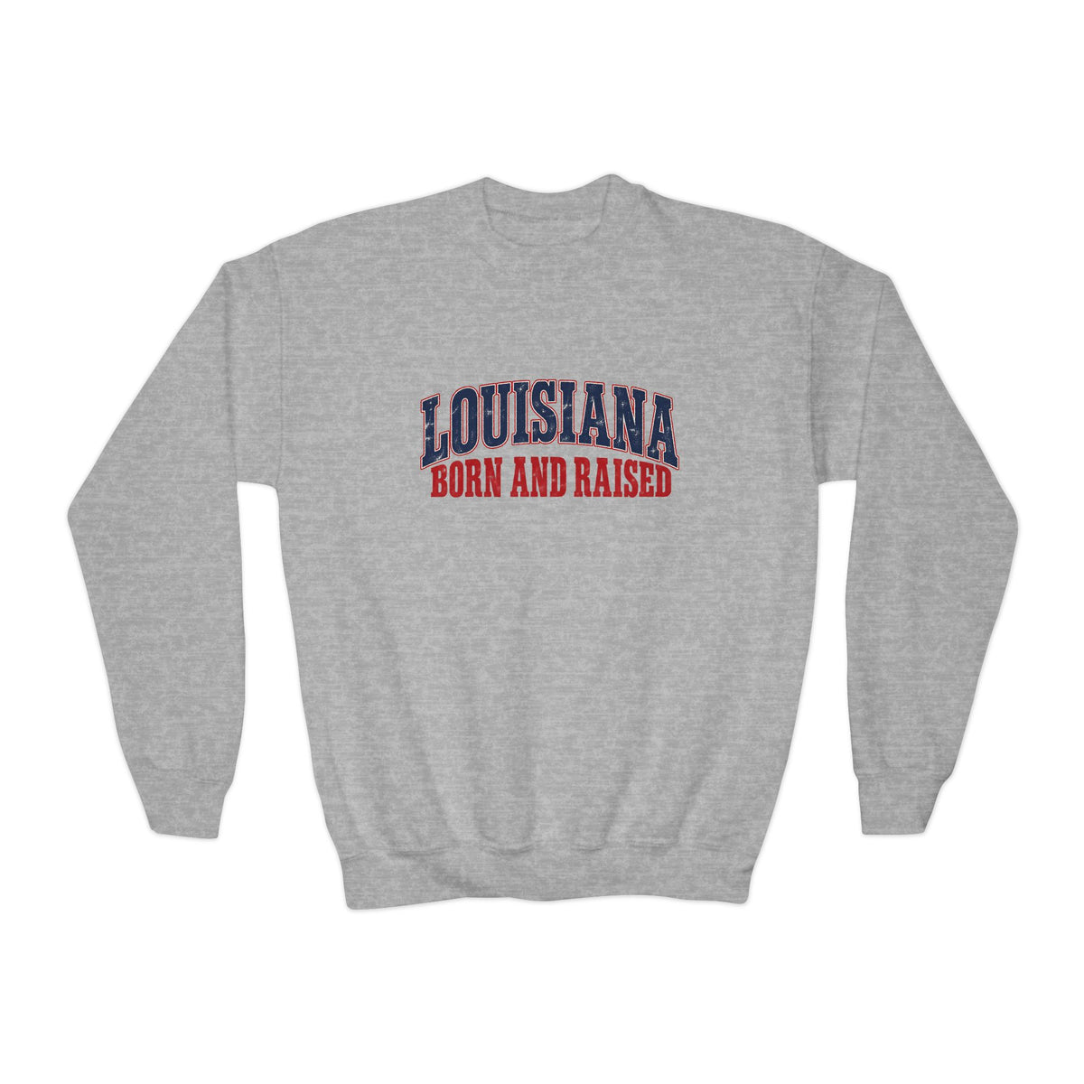 Louisiana Born and Raised Gulf South Heritage Unisex Youth Crewneck Sweatshirt Graphic