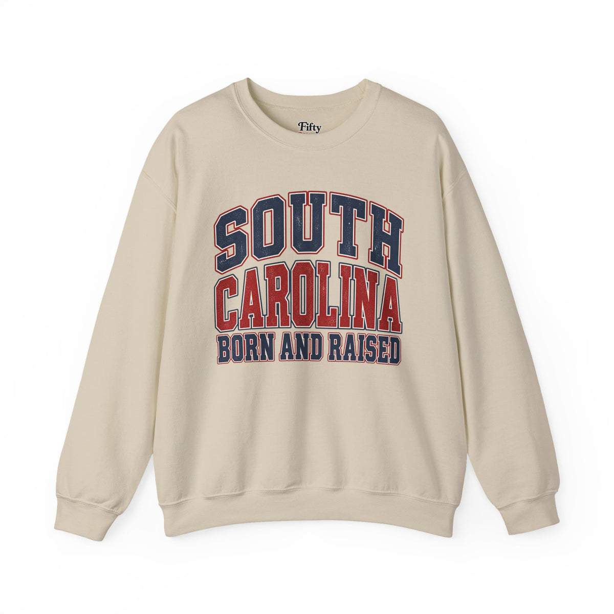 South Carolina Born and Raised Unisex Crewneck Sweatshirt State Name Graphic