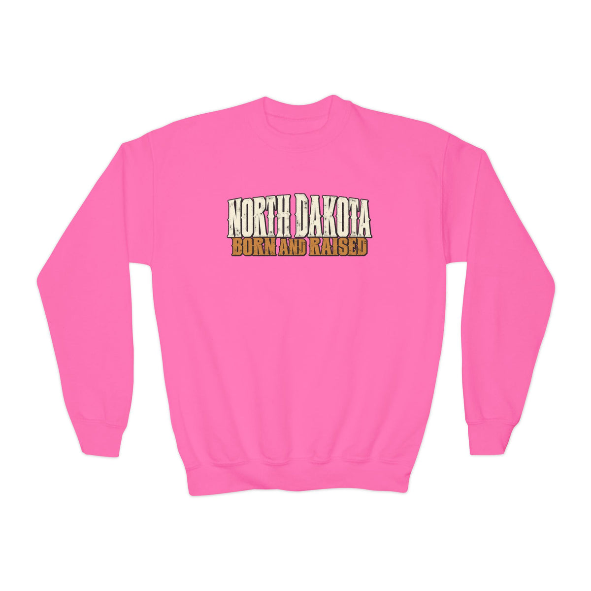 North Dakota Born and Raised Western Streetwear Unisex Youth Crewneck Sweatshirt Graphic