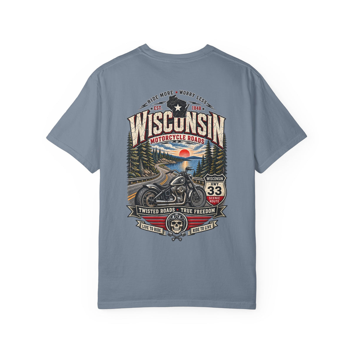 Wisconsin Motorcycle Roads Unisex Comfort Color 1717 Streetwear Graphic Tee