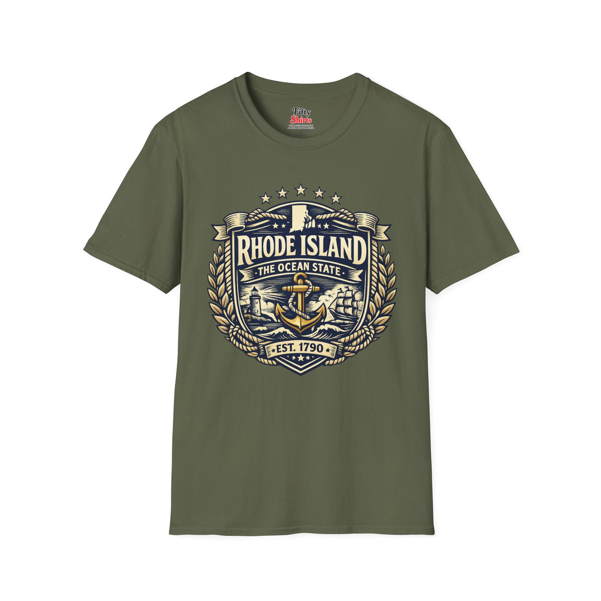 Rhode Island Heritage Badge Unisex Softstyle T Shirt State Pride Graphic Tee Collections FS03