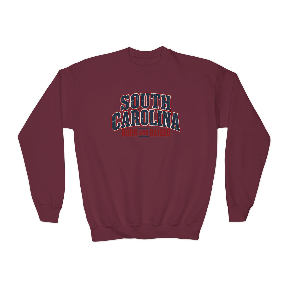 South Carolina Born and Raised Southern Americana Unisex Youth Crewneck Sweatshirt Graphic