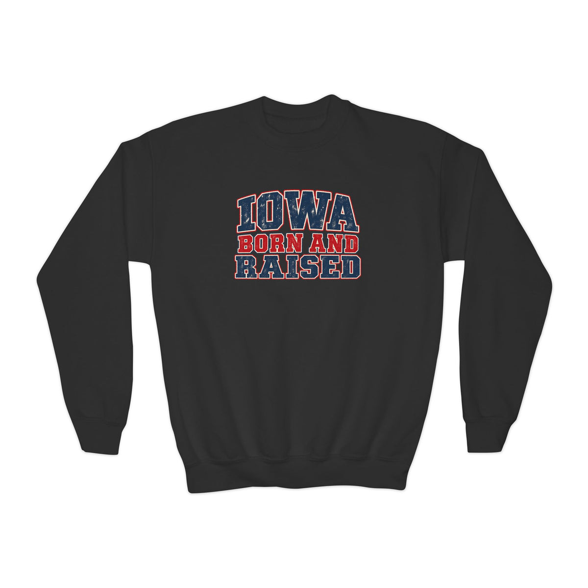 Iowa Born and Raised intage Farmhouse Americana Unisex Youth Crewneck Sweatshirt Graphic