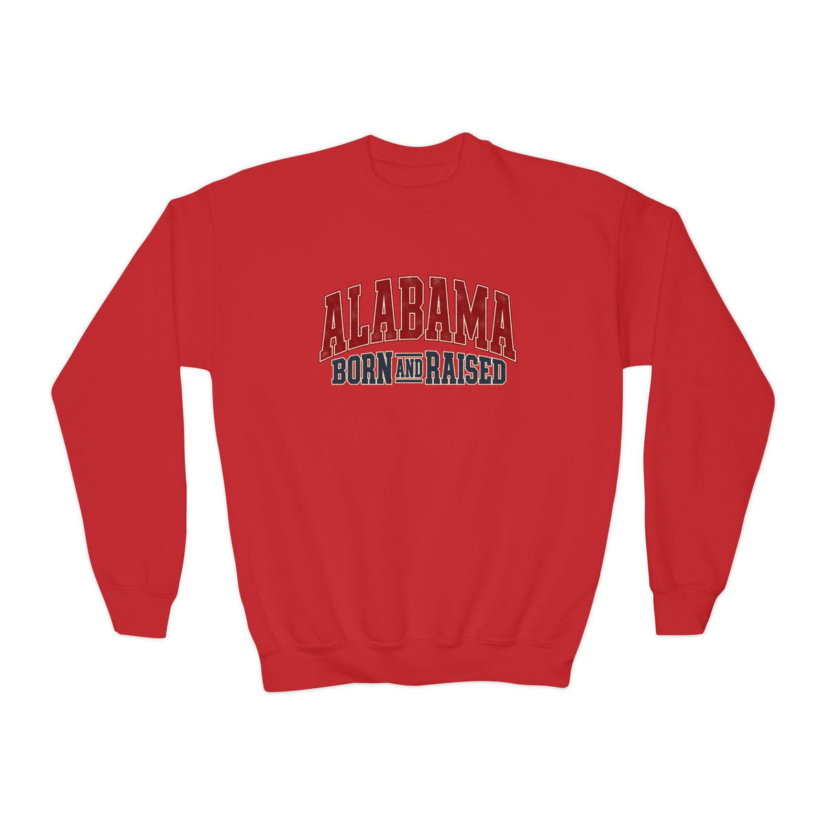 Alabama Born and Raised Vintage Athletic Heritage Unisex Youth Crewneck Sweatshirt Graphic
