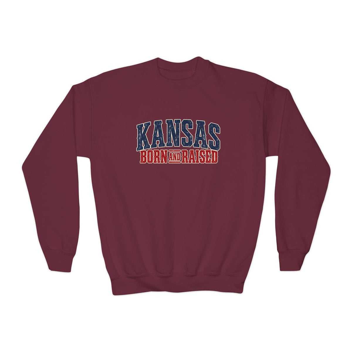 Kansas Born and Raised Western Heritage Unisex Youth Crewneck Sweatshirt Graphic