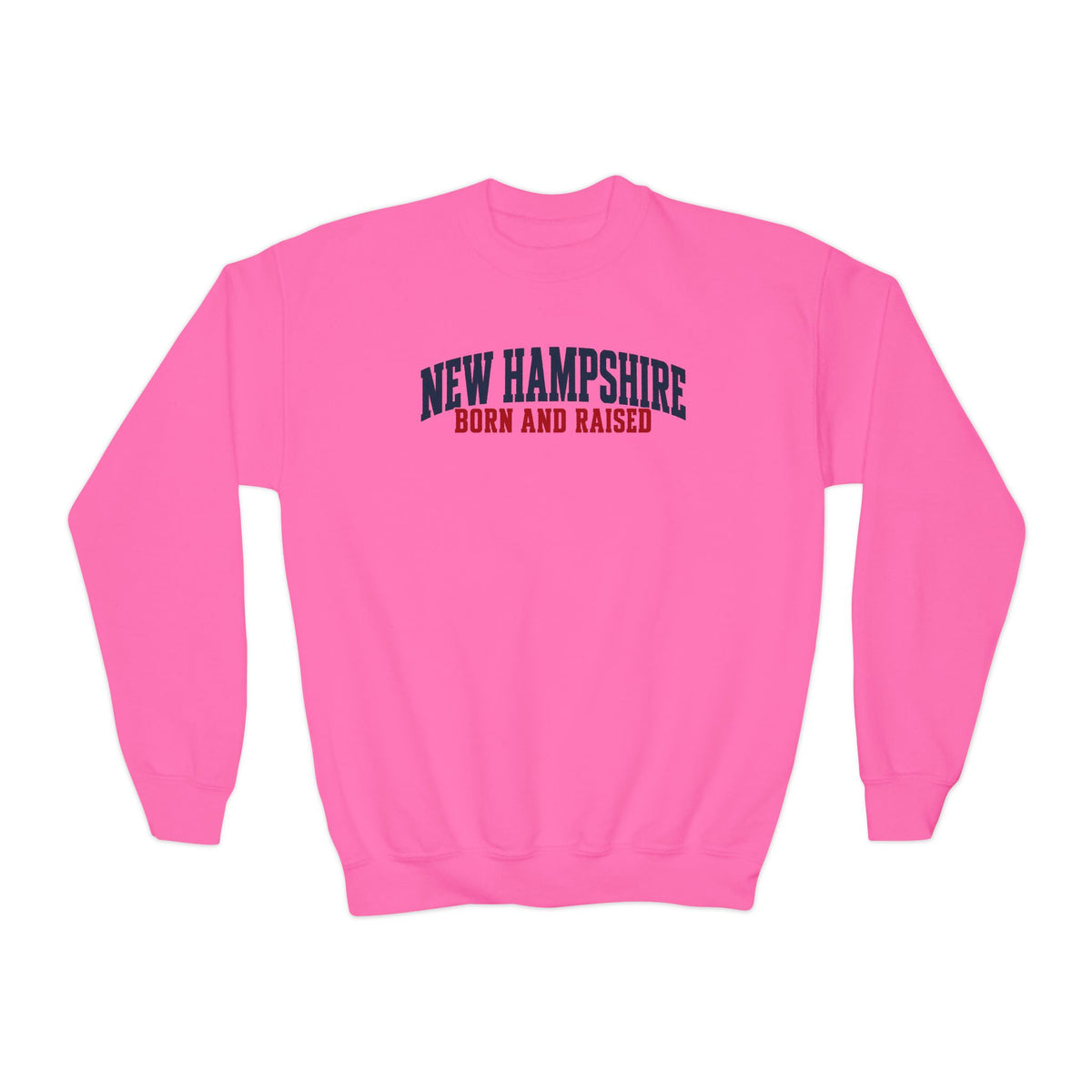 New Hampshire Born and Raised Minimal Heritage Unisex Youth Crewneck Sweatshirt Graphic