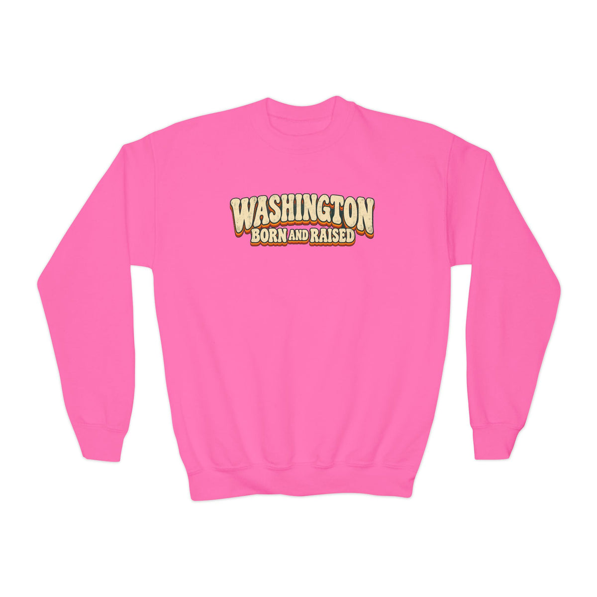 Washington Born and Raised Vintage 1970s Unisex Youth Crewneck Sweatshirt Graphic