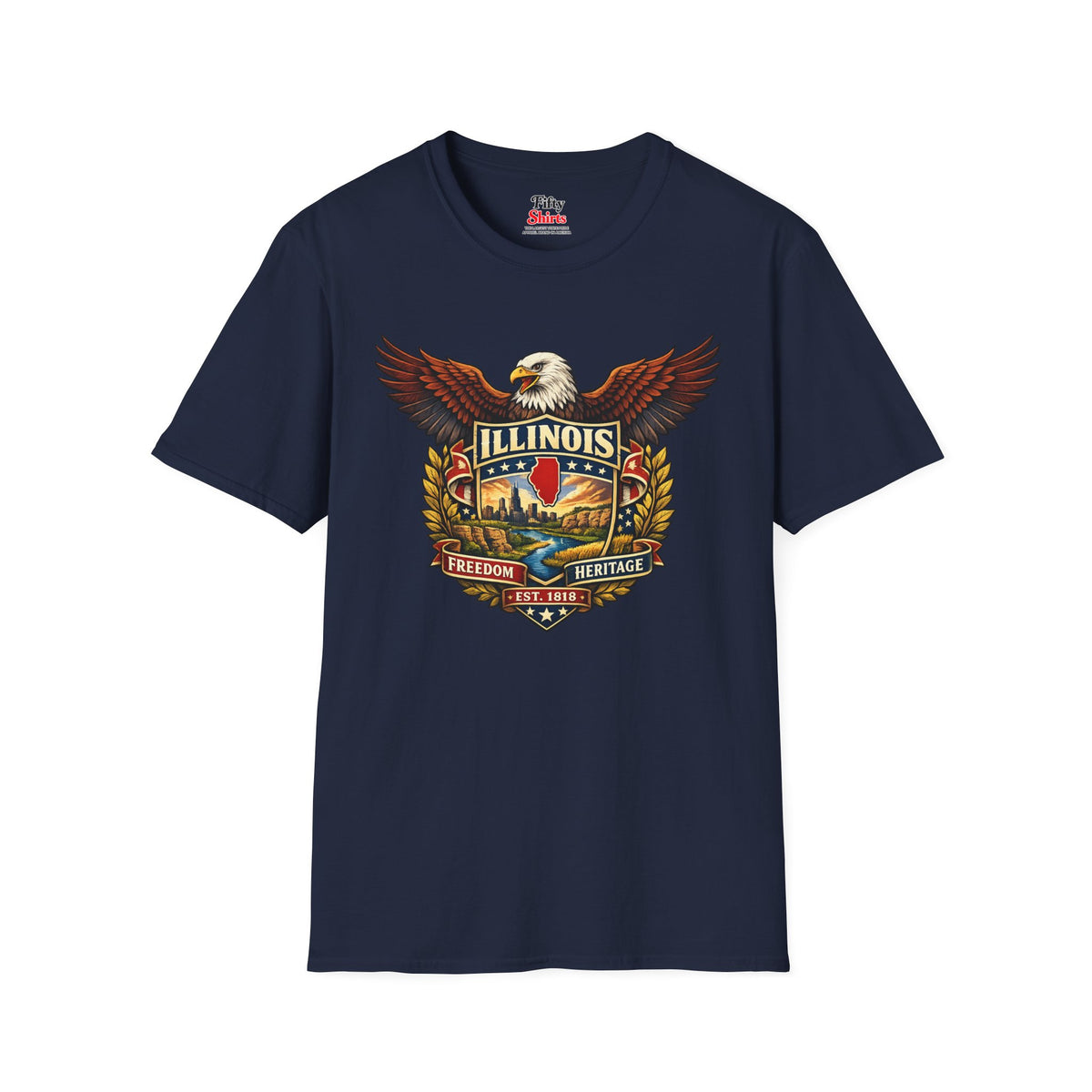 Illinois Americana Eagle Unisex Softstyle T Shirt State Pride Graphic Tee Collections FS03