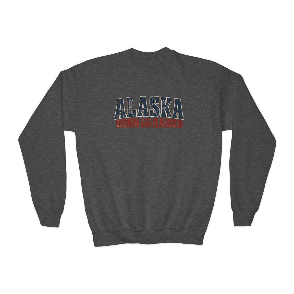 Alaska Born and Raised Vintage Outdoor Heritage Unisex Youth Crewneck Sweatshirt Graphic