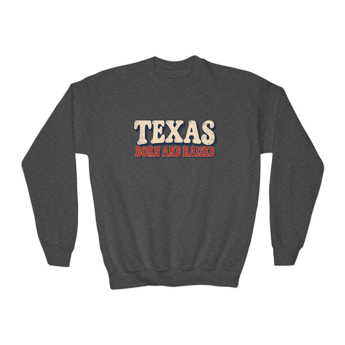 Texas Born and Raised Retro Americana Unisex Youth Crewneck Sweatshirt Graphic