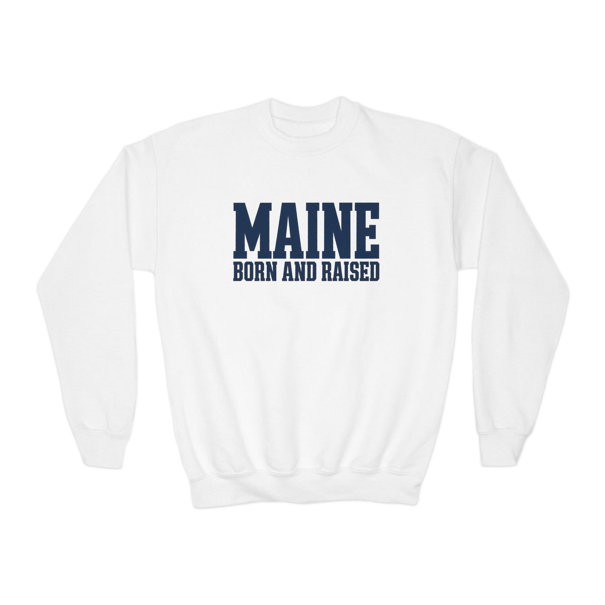 Maine Born and Raised Premium Heritage Streetwear Unisex Youth Crewneck Sweatshirt