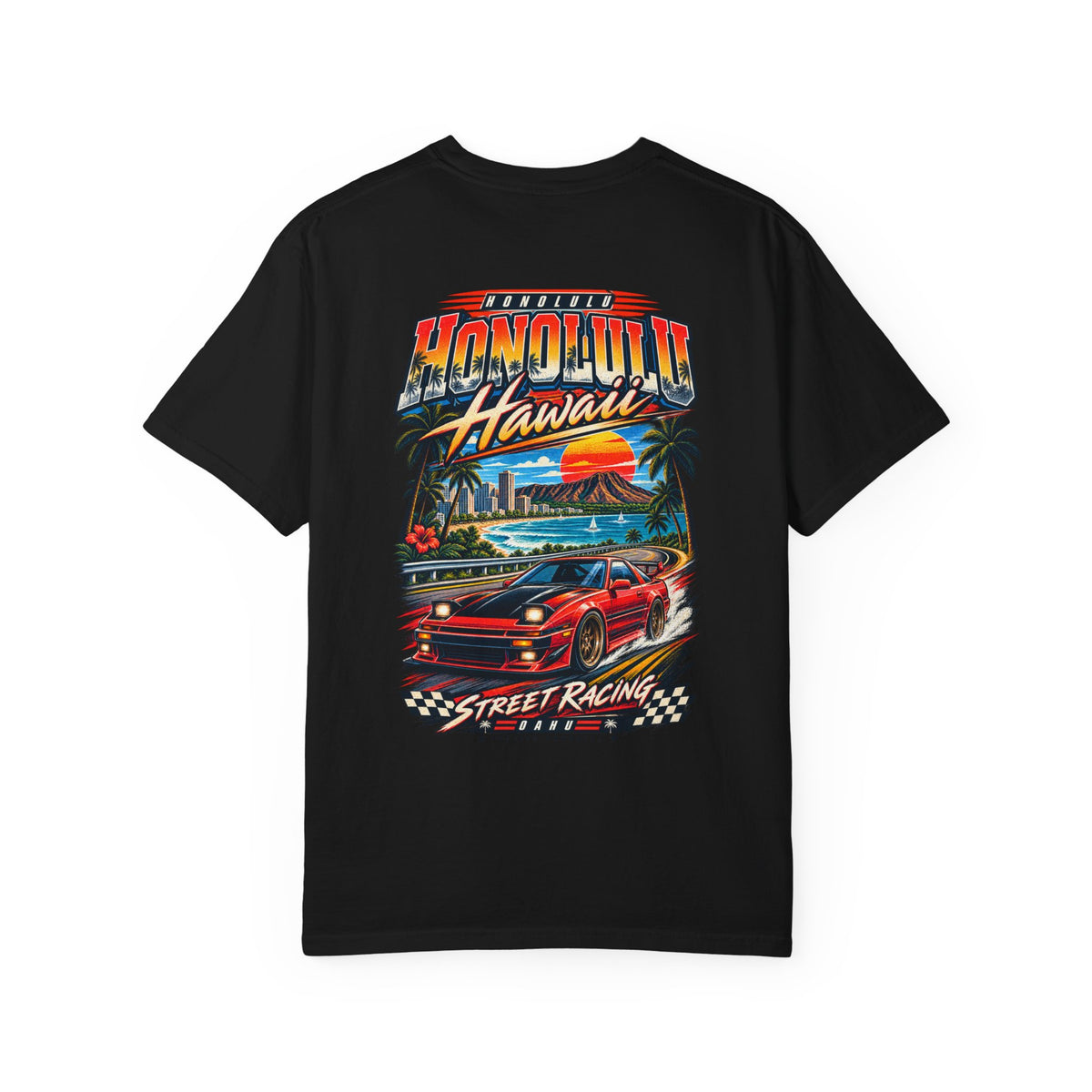 Honolulu Hawaii Street Racing Unisex Comfort Color 1717 Streetwear Graphic Tee