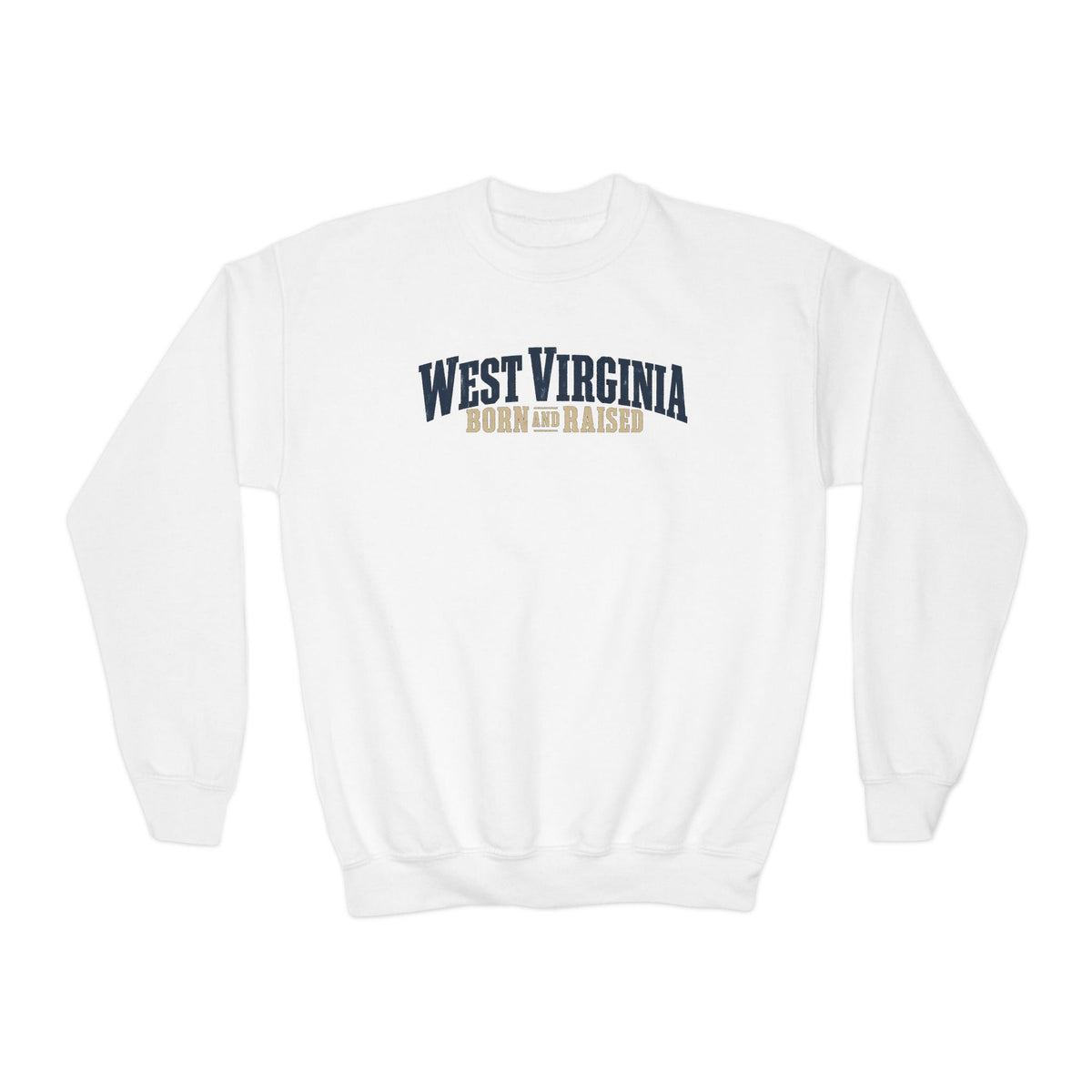 West Virginia Born and Raised Southern Heritage Unisex Youth Crewneck Sweatshirt Graphic