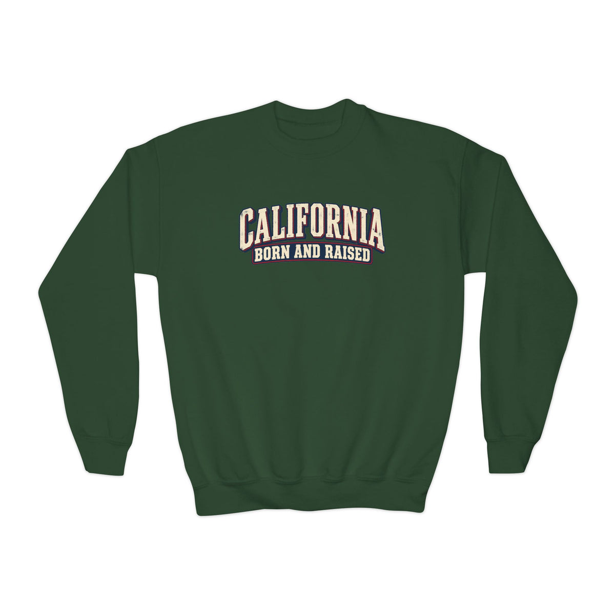 California Born and Raised Old-School Americana Unisex Youth Crewneck Sweatshirt Graphic