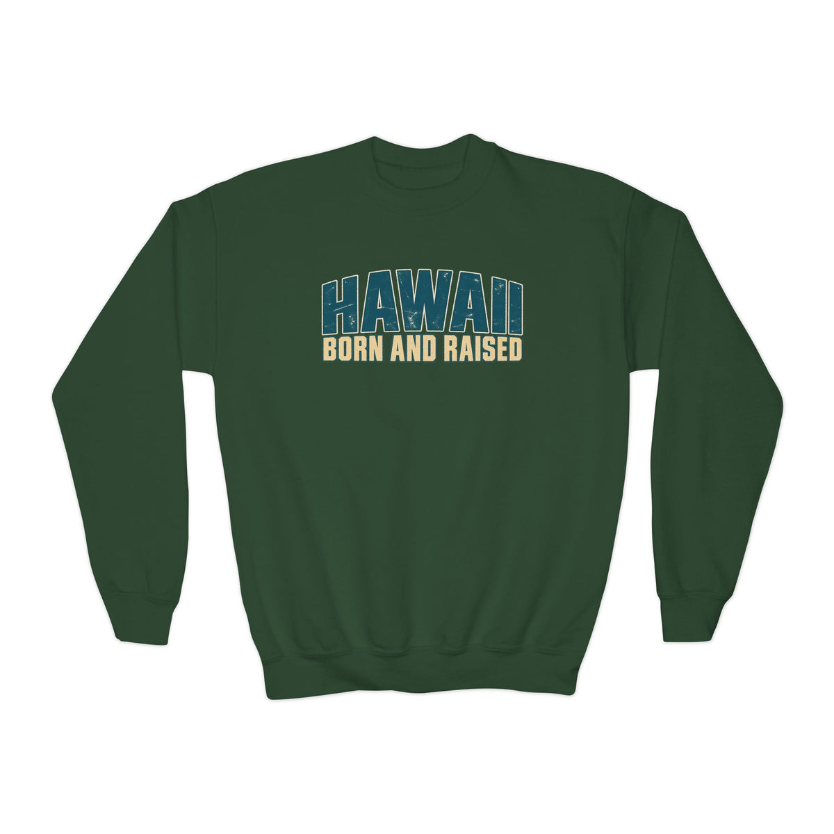 Hawaii Born and Raised Premium Surf Unisex Youth Crewneck Sweatshirt Graphic