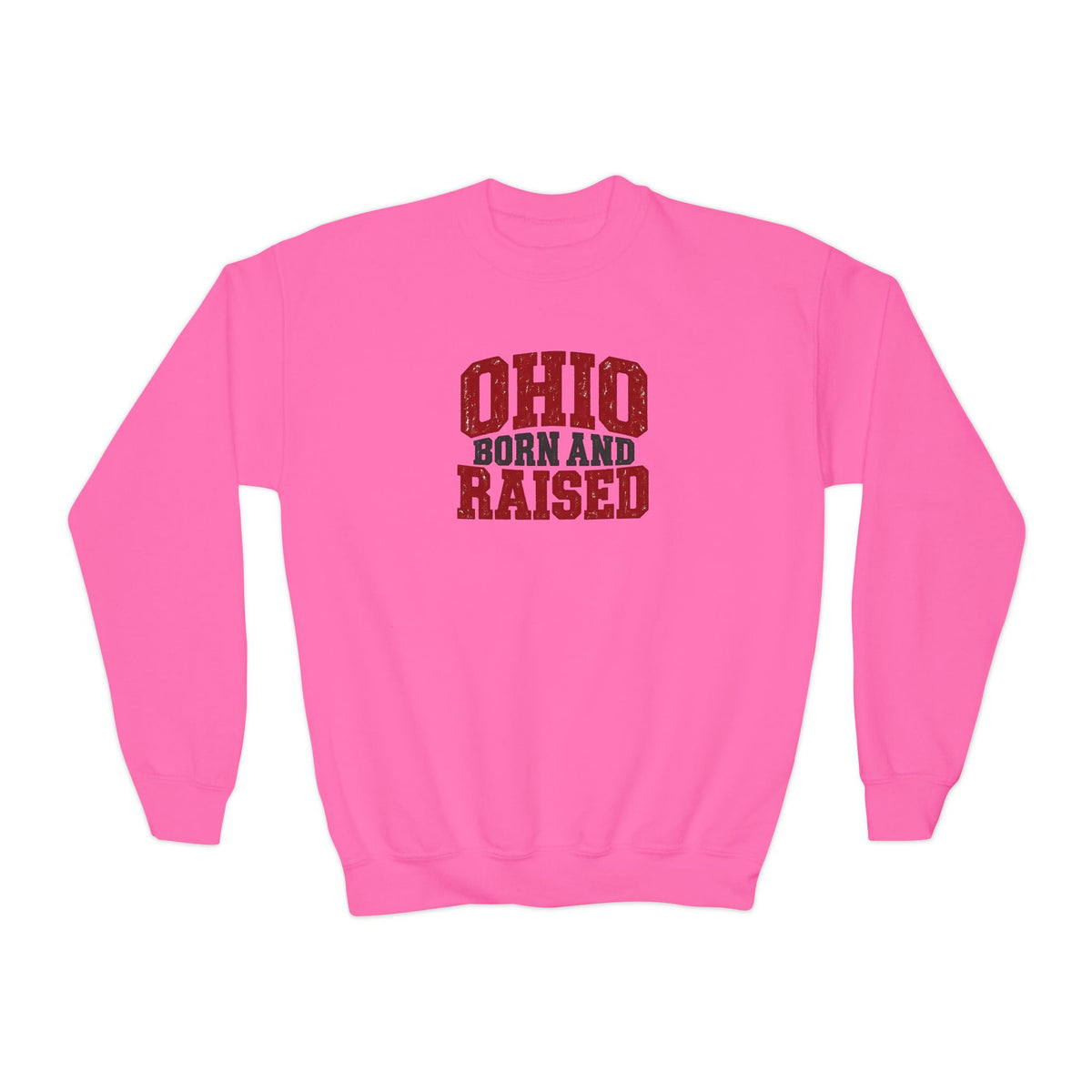 Ohio Born and Raised Midwest Heritage Unisex Youth Crewneck Sweatshirt Graphic